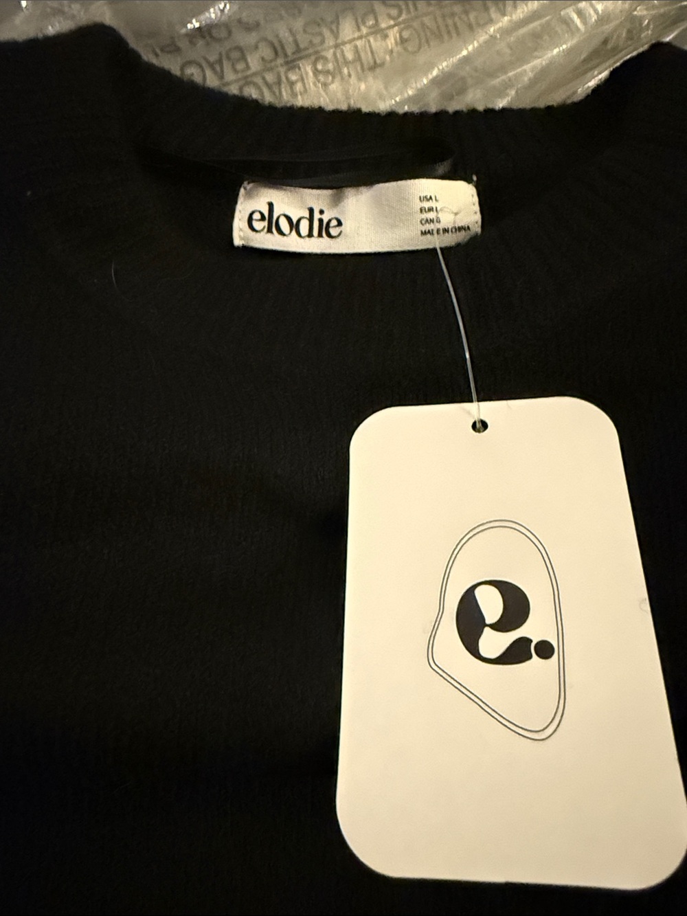 Elodie Black Ribbed Crewneck Sweater